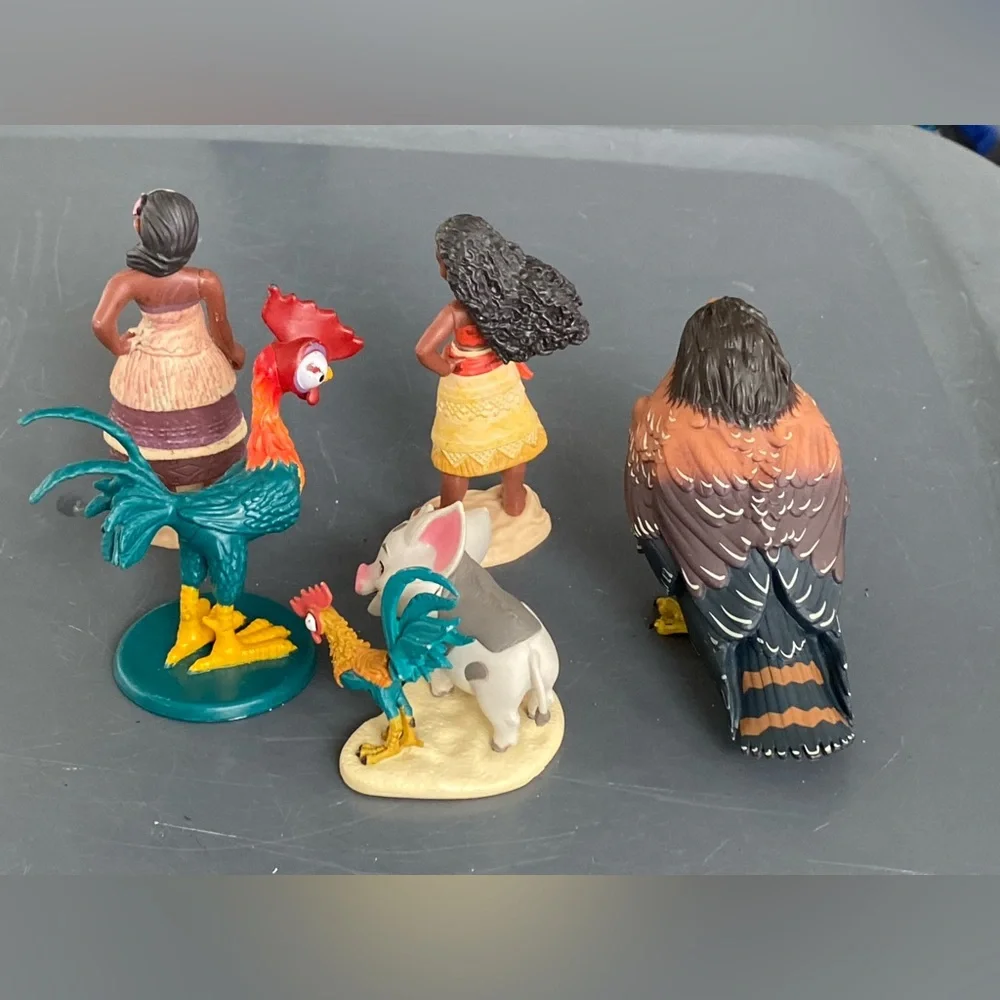 Lot 5 Disney Moana PVC Cake Topper Figure Lot Hawk Maui Tala HeiHei Pua